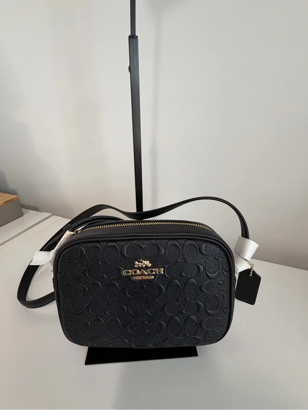 Coach Black Embossed Signature Crossbody with Gold Logo